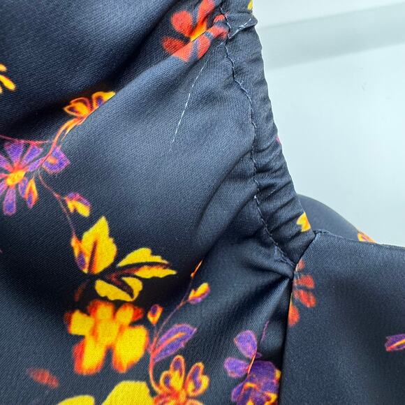 C/MEO Collective mini satin dress large bishop sleeves square neck blue floral - Picture 11 of 12